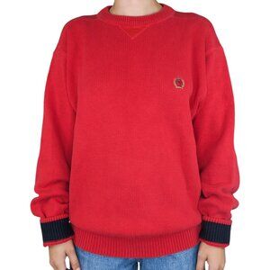 Vintage 90s Tommy Hilfiger Embroidered Crest Red Sweater